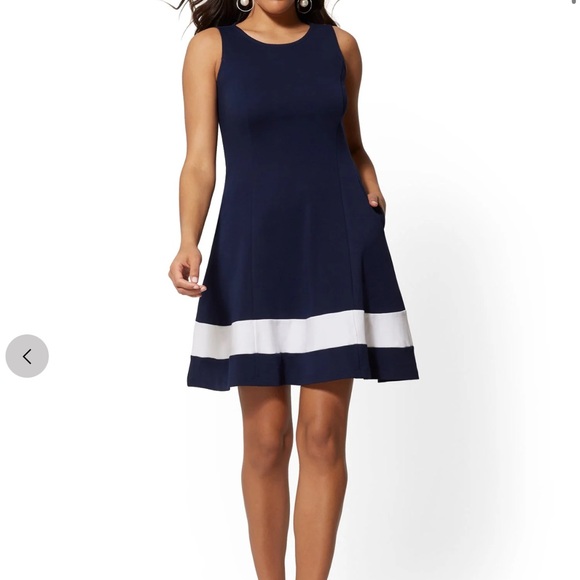 New York & Company Dresses & Skirts - New York & Company Colorblock Fit And Flare Cotton Dress size XL NWT